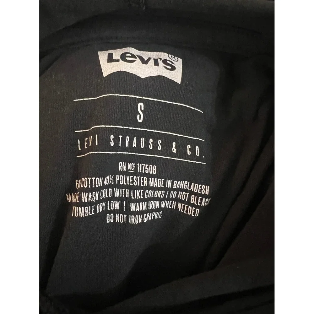 Levis Mens Long Sleeve Hooded T-Shirt Black‎ White Batwing Logo Graphic Small